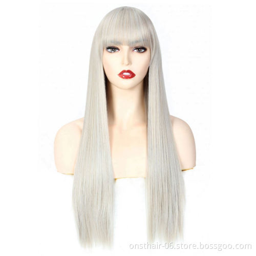 MYZER straight hair cheap artificial wig, synthetic wig supplier, 26-inch artificial wig in various colors (cream color)